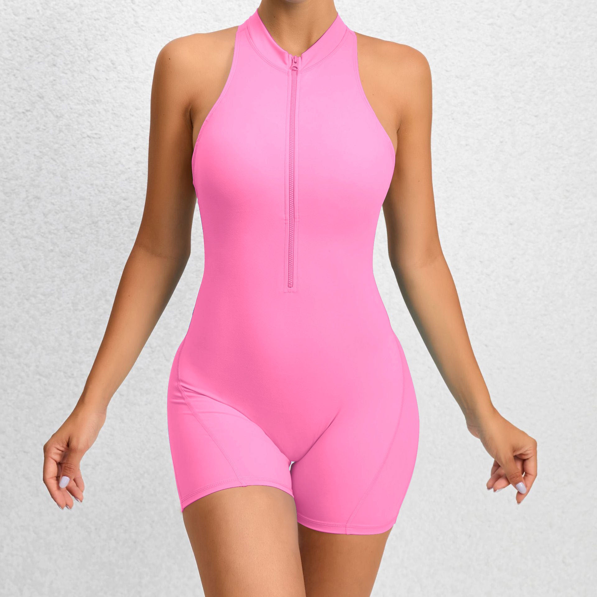 Women’s Shorts Yoga Jumpsuit - Zippered Tummy Control Activewear for Summer Fitness & Running